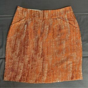 J Crew Skirt Women 2 Pencil Orange Cotton Linen Textured Back Zipper w/ Pockets